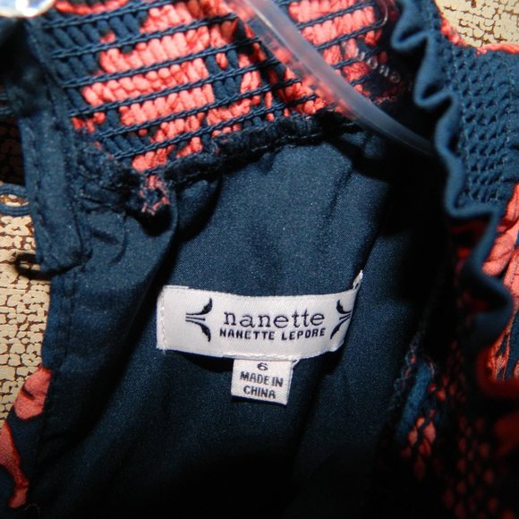 Nanette Lepore Navy Floral Print Pleated Sleeveless Dress Size 6 (AA-27) - Picture 4 of 6